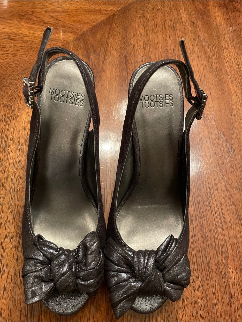 Mootsies Tootsies Black Knotted Peep-Toe Slingback Heels
